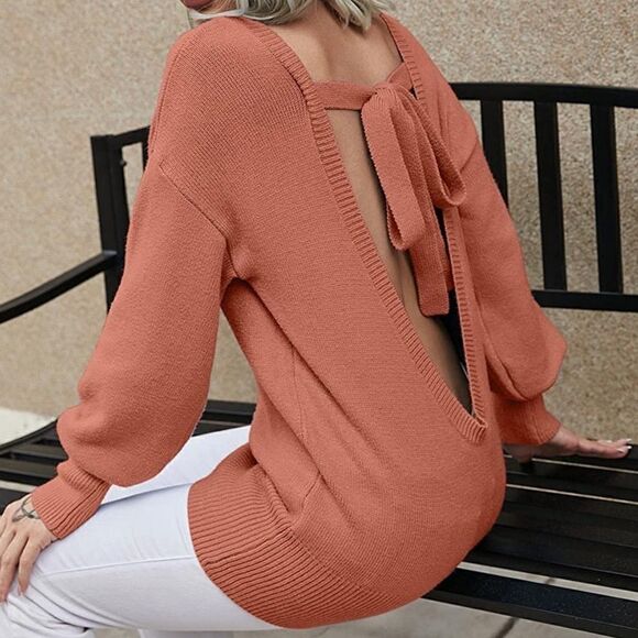 New Sexy Backless Chunky Knit Sweater - Picture 9 of 11